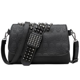 RainboSee Women Punk Skull Shoulder Top-Handle Bag Rivet Purse Handbag Chain Satchel Tote, Skull Rivet