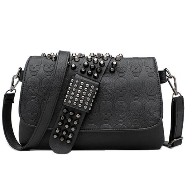 RainboSee Women Punk Skull Shoulder Top-Handle Bag Rivet Purse Handbag