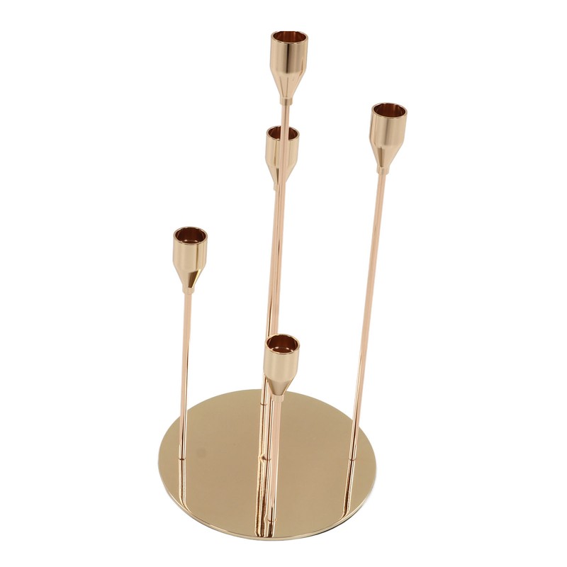 Gold Taper Candle Holders Different Heights 5 Arms Candlestick Holders