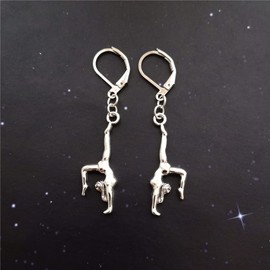 Gymnastic Drop Leverback Earrings, Miniature Gymnast Jewelry, Sports Team Woman Clip Earrings