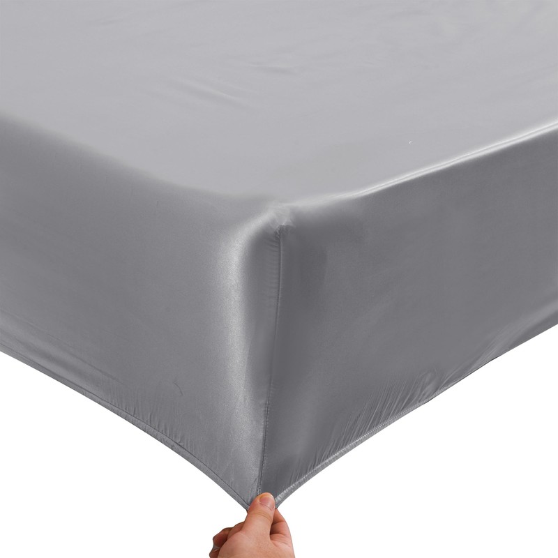 ROOEE Satin Silk Fitted Sheet with Pillowcase Set Breathable Soft