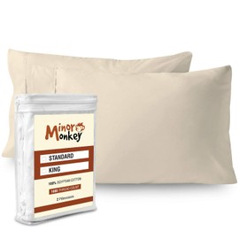 Minor Monkey Egyptian Cotton 1000 Thread-Count 2 Pillowcases, Enhance Your Sleeping Experience Now (Standard, Ivory)