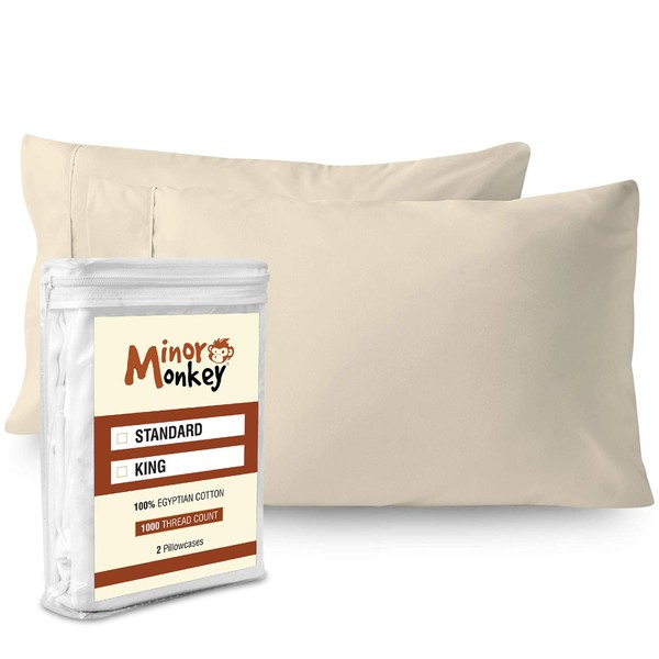 Minor Monkey Egyptian Cotton 1000 Thread-Count 2 Pillowcases, Enhance Your