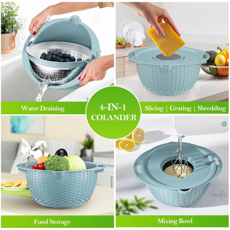4-1 Colander with Bowl Set - Strainers for Kitchen, Food