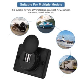 USB Socket, 12 V USB Charging Socket, Car Charger Socket, Dual USB Charger, 3.1 A, 12 V, LED, Waterproof for Car, Boat, Marine