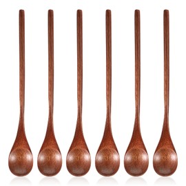 6 Pcs Wooden Teaspoon, 7.8 inch Wooden Coffee Spoons Long Handle Small Honey Spoons Mixing Coffee Spoon for Jam Dessert Stirring