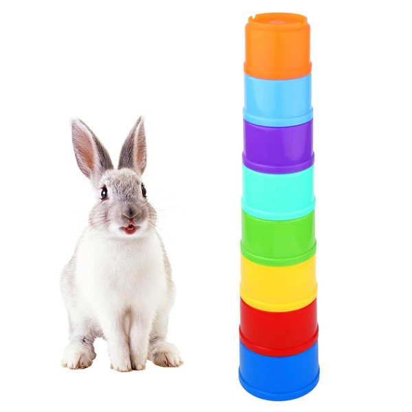 AIEX 8 x Stackable Cups for Rabbits, Bunny Cup Toy Rabbit Toys for Rabbits Stackable Cups, Rabbit Toy, Stackable Cups for Rabbits, Plastic Nesting Toys (8 Colours)