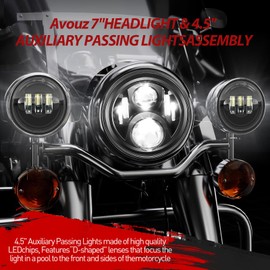 7 inch Motorcycle LED Headlights 4.5" Fog Passing Lights DOT Kit For Harley Davidson Road King Ultra Classic Street Glide Heritage Softail Switchback Electra Glide CVO Tri Glide harley headlight