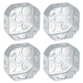 OHLECTRIC 4” Welded Octagon Steel Electrical Box| 1-1/2" Deep Box with 1/2” & 3/4” Knockouts, Fire Rated | Ideal for Lighting Fixtures, Switches and Receptacles (4-Pack)