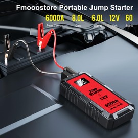 Car Battery Jump Starter with 6000A Peak Smart Clip LCD Display and 3 Modes Flashlight for Up to All Gas and 10.0L Diesel Engine 12V Auto Battery Booster Jumper Cables Portable Lithium Jump Box