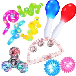 Light Up Sensory Toys, 10PCS Baby Sensory Light Toys for Autism Light Up Toys LED Pop Tubes, LED Light Up Maracas, Light Up Balls, Fidget Spinners, Light Up Tambourine Gifts for 4-8 Year Old Kids