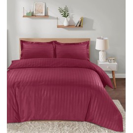 Casabella Satin Stripe Duvet Cover Sets, Luxurious Double Bedding with Satin Stripes, Double Duvet Cover Set, Hotel Quality Double Duvet Set & Pillowcases, Burgandy Satin Stripe Double Duvet Cover