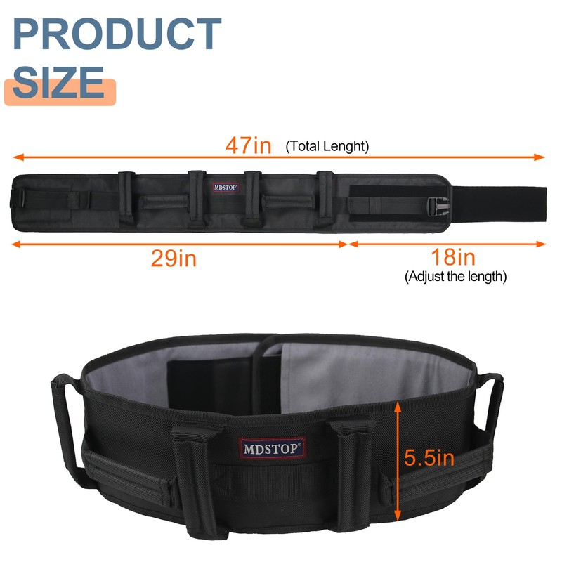 MDSTOP Gait Belt with Padding Handles, Safety Transfer Belt for