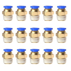15Pcs 1/4" Tube OD x 1/4" NPT Male Push to Connect Fittings - Air Water Quick Connect Coupler, Pneumatic Hydraulic Leak-Free Brass Fittings (1/4" x 1/4" NPT)