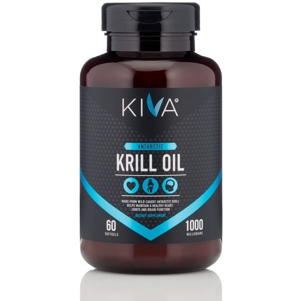 Kiva Pure Antarctic Krill Oil (60 Softgels)- 1000 mg, High Concentration with Astaxanthin (Heavy Metal and PCBs Tested) Omega 3, DHA, EPA