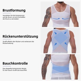 MISS MOLY Shapewear Men's Compression Shirt Elastic Tummy Control Vest Men's Waist Shaper Tank Top Sleeveless Compression Shirt Men's Body Shaper Vest, White