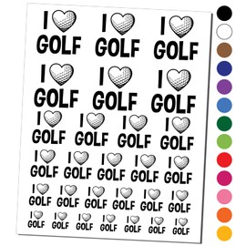 I Love Golf Heart Shaped Ball Sports Temporary Tattoo Water Resistant Fake Body Art Set Collection - White (One Sheet)