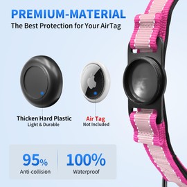 AirTag Dog Collar, IP68 Waterproof Air Tag Dog Collar Holder, Reflective, Ultra-Durable, Comfortable Padded, Heavy Duty Dog Collars for Small Medium Large Dogs-Pink-S