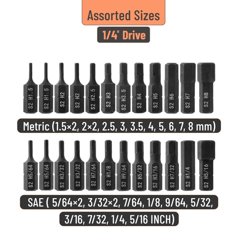 Bates- Hex Head Allen Wrench Drill Bit Set, 25 pcs,