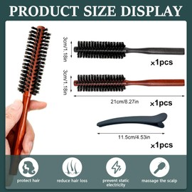 GZqiancang Pack of 2 Round Brush, Boar Bristle Hair Brush for Long, Short and Medium Length Hair with 2 Pieces Navy Blue Hairpins (Black/Brown)