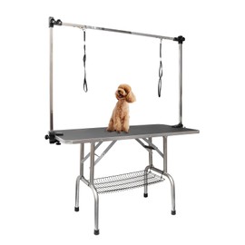 ROOMTEC 36" Dog Grooming Table,Foldable Home Pet Bathing Station with Adjustable Height Arm/Noose/Mesh Tray