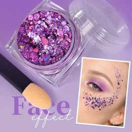 Teenitor Body Glitter Gel – Juego de purpurina para rostro y cuerpo púrpura, 6 formas, gel con purpurina para el cabello, purpurina de maquillaje para cara, cuerpo, cabello