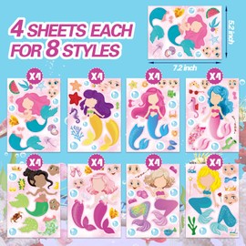 Make a Face Stickers,32 Mermaid Sheets for Girls, Build Your own Stickers, Mermaid Birthday Party Favors, Sticker Crafts, Mermaid Sticker Pack, Kids Travel Activities, Kids Car Activities