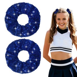 Navy Blue Scrunchies for Thick Thin Hair Ties for Girls Toddler Cheer Stuff for Kids Womens Blue Sequins Cheer Hair Pieces Ponytail Holders for Braids Glitter Rhinestone Cheerleader Scrunchie 2 Pcs