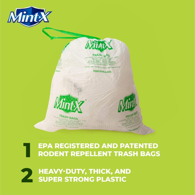 Mint -X Rodent Repellent Indoor Tall Kitchen Drawstring Trash Bags