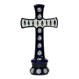 Polish Pottery Cross From Zaklady Ceramiczne Boleslawiec #1792-56 Classic Pattern, Dimensions: Height: 7"