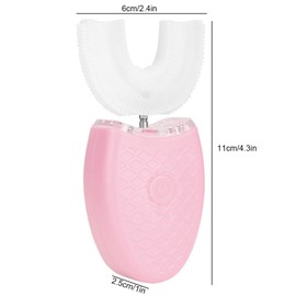 Fdit Cepillo de Dientes eléctrico de Silicona en Forma de U Recargable a Prueba de Agua Cuidado bucal ultrasónico Cepillo de blanqueamiento de Limpieza de Dientes con 4 Modos(Rosado)