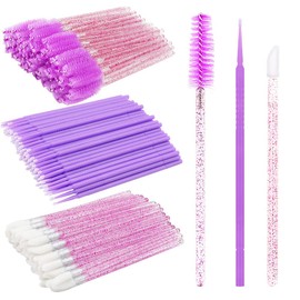 300 PCS Eyelash Extension Supplies Kit Disposable Micro Swab Brush Eyebrow Spoolies Lip Stick Brush Mascara Wand Applicator Makeup Brush Tool (Purple Sets)