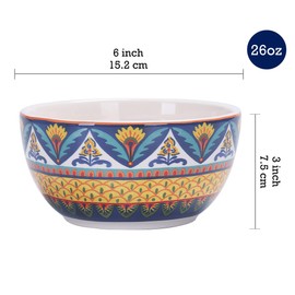 Bico Havana 26oz Ceramic Soup Bowls Set of 4, for Pasta, Salad, Cereal, Soup & Microwave & Dishwasher Safe
