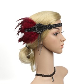 Lovfingu Great Gatsby 1920s Accessories Flapper Headbands for Women with Feathers for Crafting Vintage Party Headpiece C19-Wine Red