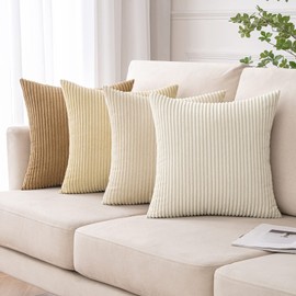 MIULEE Corduroy Cushion Covers Soft Decorative Square Throw Pillow Covers for Spring Cushion Soft Pillowcase Striped Corduroy Cushion Covers Pack of four for Home decor Sofa 16x16 Inch Beige Camel