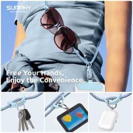 SURPHY Phone Lanyard, Adjustable Phone Strap Crossbody with 2 Pack Phone Tether Tab, Premium Metal Buckles and Two-Color Braided Cell Phone Lanyard Crossbody for Women and Men, Deep Blue & Light Blue