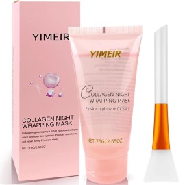 Collagen Night Wrapping Mask, Hydrolyzed Overnight Mask with Brush... 