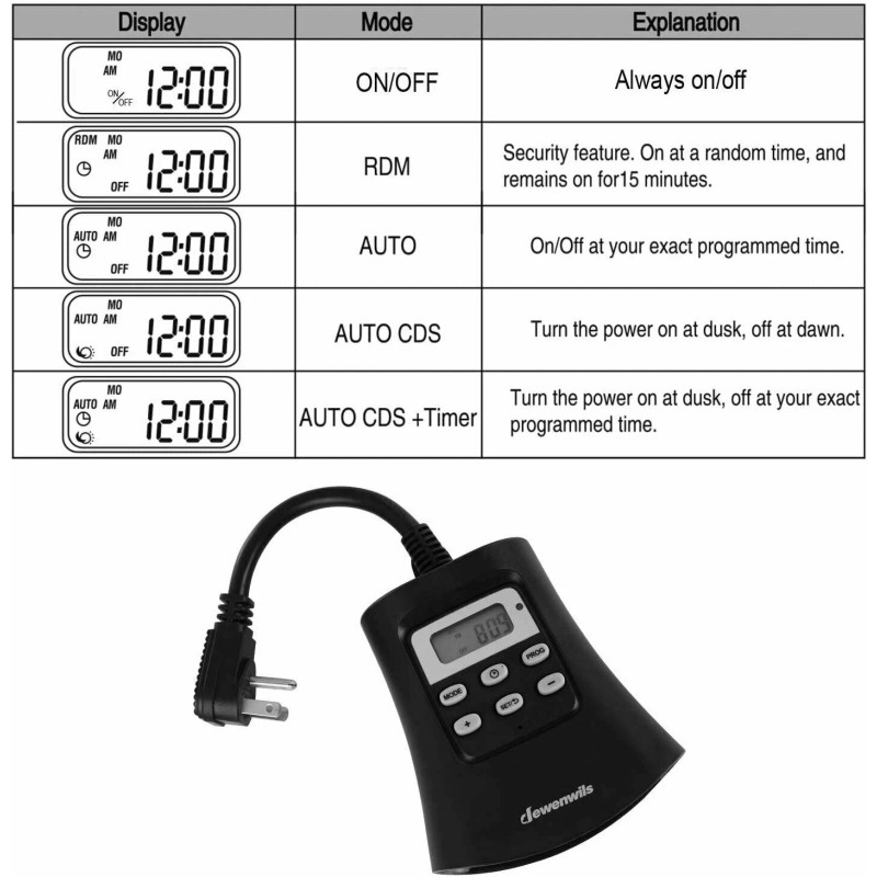 DEWENWILS Digital Outdoor Timer Waterproof Plug in Light Timer Switch