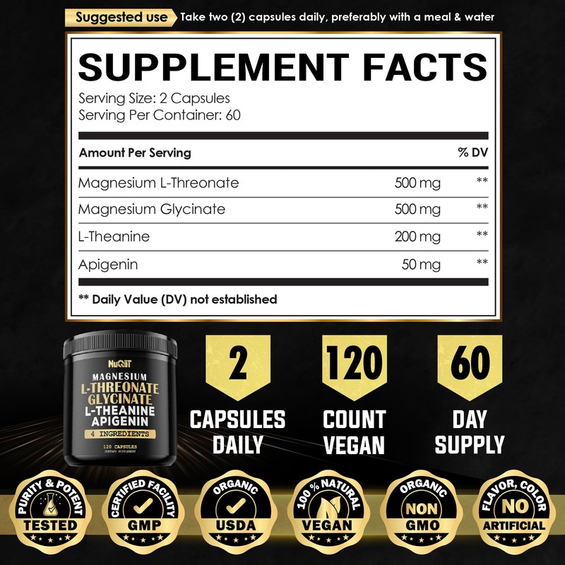 Magnesium L-Threonate Capsules 500mg Magnesium Glycinate 500mg & More Supplement