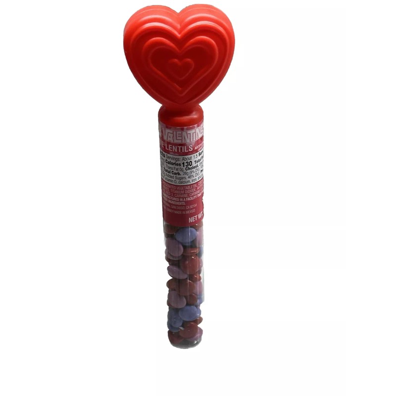M & M Valentines Day Heart Candy Tube-Chocolate Lentils Flavored