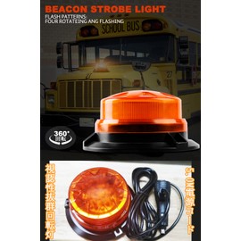 Auovo Rotating LED Warning Light Emergency Flashing Signal Light, Waterproof, 12-24V, 72W, 5 Meter Cord, Ultra High Visibility, Work Vehicle, Fire Truck, Ambulance, Yellow