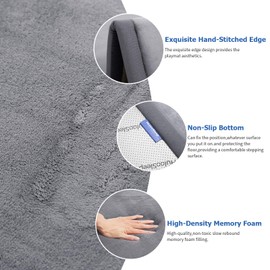 Baby Play Mat for Floor,1.3" Thick Memory foam Tummy Time Mat,Water Repellent Soft Velvet Nursery Rug,Extra Large Non Slip for Crawling,Toddlers,Infants,kids,Tatami Style for Living Room(Dark Grey)