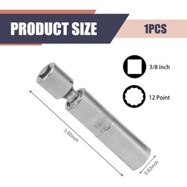 Neferta 1 PC Automotive Spark Plug Socket Wrench, 16mm Thin Wall 3/8" Drive 12 Point Spark Plug Socket with 360 Degree Universal Rotation Joint, Vehicle Detach Accessories, for Cars (Silver)