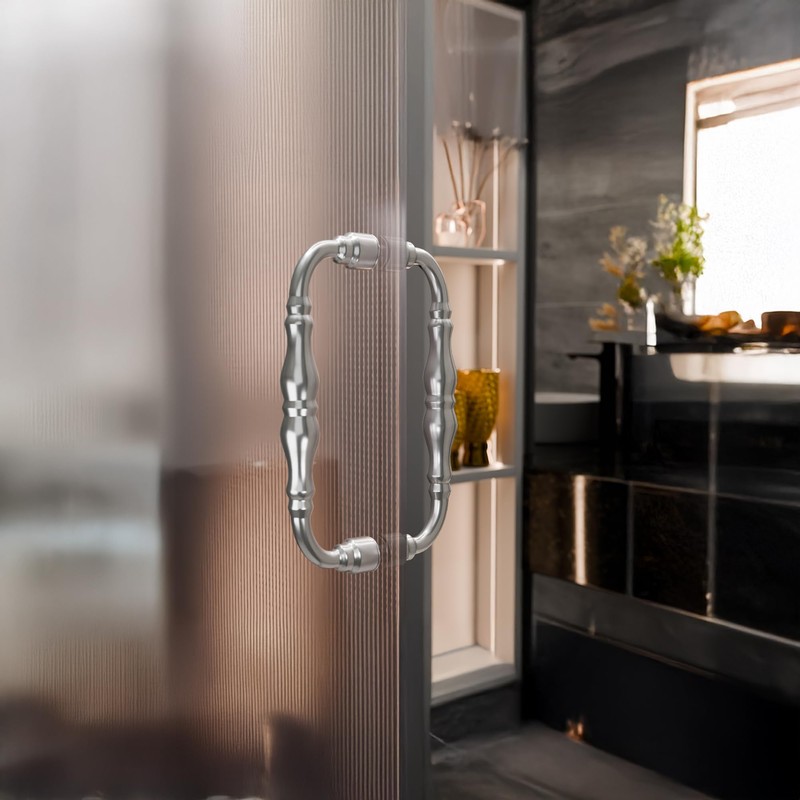 BRIXWELL Shower Door Handle Back to Back Mount, Satin Chrome