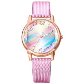 JewelryWe Women's Leather Watch Women's Analogue Quartz Classic Business Casual Watch with Leather Strap Gift for Women Girls, 1 - Rainbow - Purple, Strap.