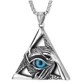 Steel Vintage Evil Eye Protection Hands Triangle Pendant Necklace for Men Women 30 Inch Wheat Chain(CA)