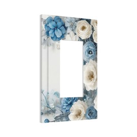 Xuejiaku Decorative Outlet Covers Blue Rose White Flowers Rustic Floral 1 Gang Single Decora GFCI Device Light Switch Covers Plate 1 Rocker Wall Plate Jumbo Face Plate for Bedroom Decor
