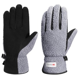 Harssidanzar Winter Genuine Suede Gloves Women's Warm Fleece Thinsulate Lined Outdoor Skiing Leather Gloves SL021EU, Grey/Black, Size L