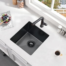Black Undermount Bar Sink-Bokaiya 13x15 Inch Small Bar Sink Wet Bar Prep Sink Stainless Steel 16 Gauge Single Bowl Small Sink with Bottom Grid&Strainer