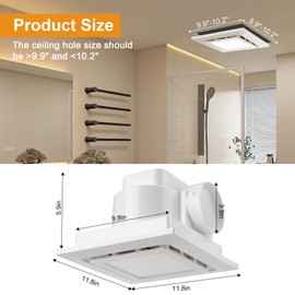 TOYOUSEA Bathroom Exhaust Fan with LED Light 80 CMF 1.0 Sones 35W Ceiling Mount Ventilation Fan, 1500lm LED Light 6000K Bathroom Fan Light Combo (9.8 * 9.8IN)